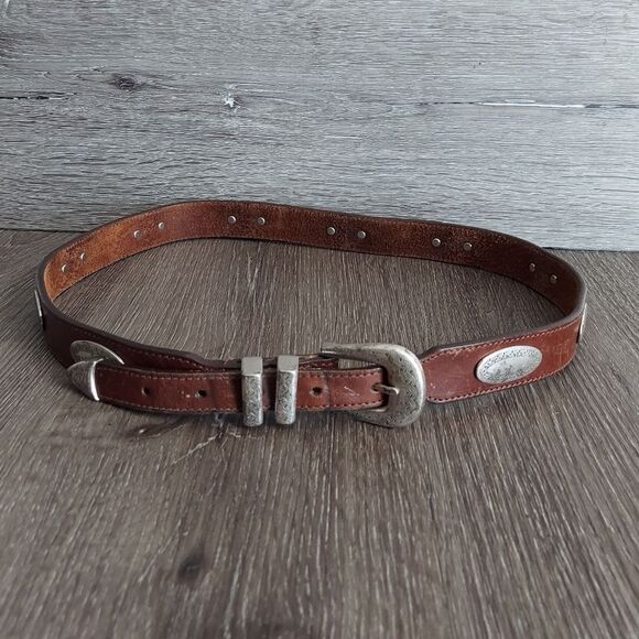 Vintage Brown Leather Oval Conchos Belt 36 - Picture 1 of 5